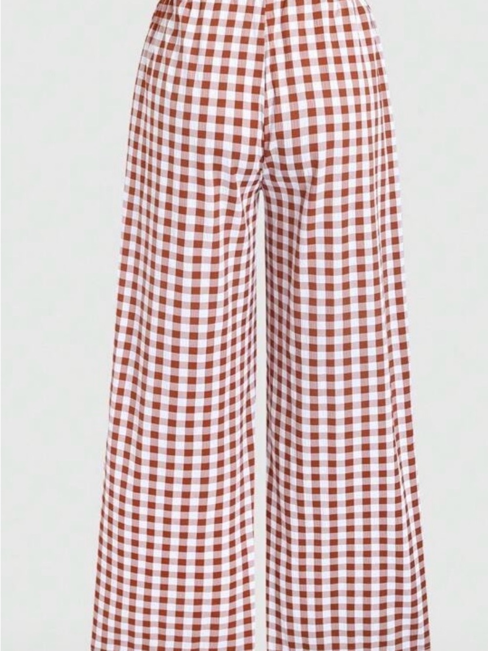 Wide Leg Gingham Pants in Brown/White - Picture 2 of 6